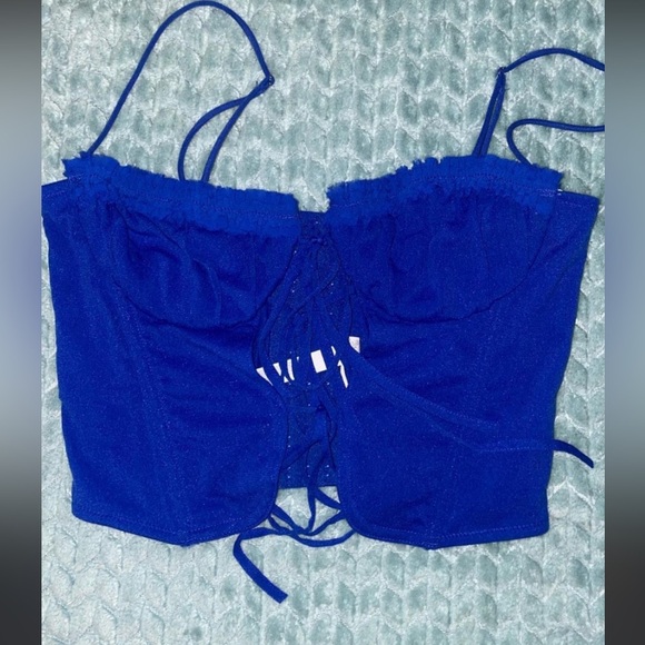 URBAN OUTFITTERS Out From Under BUSTIER CORSET TIE TOP electric blue size medium - Picture 7 of 7